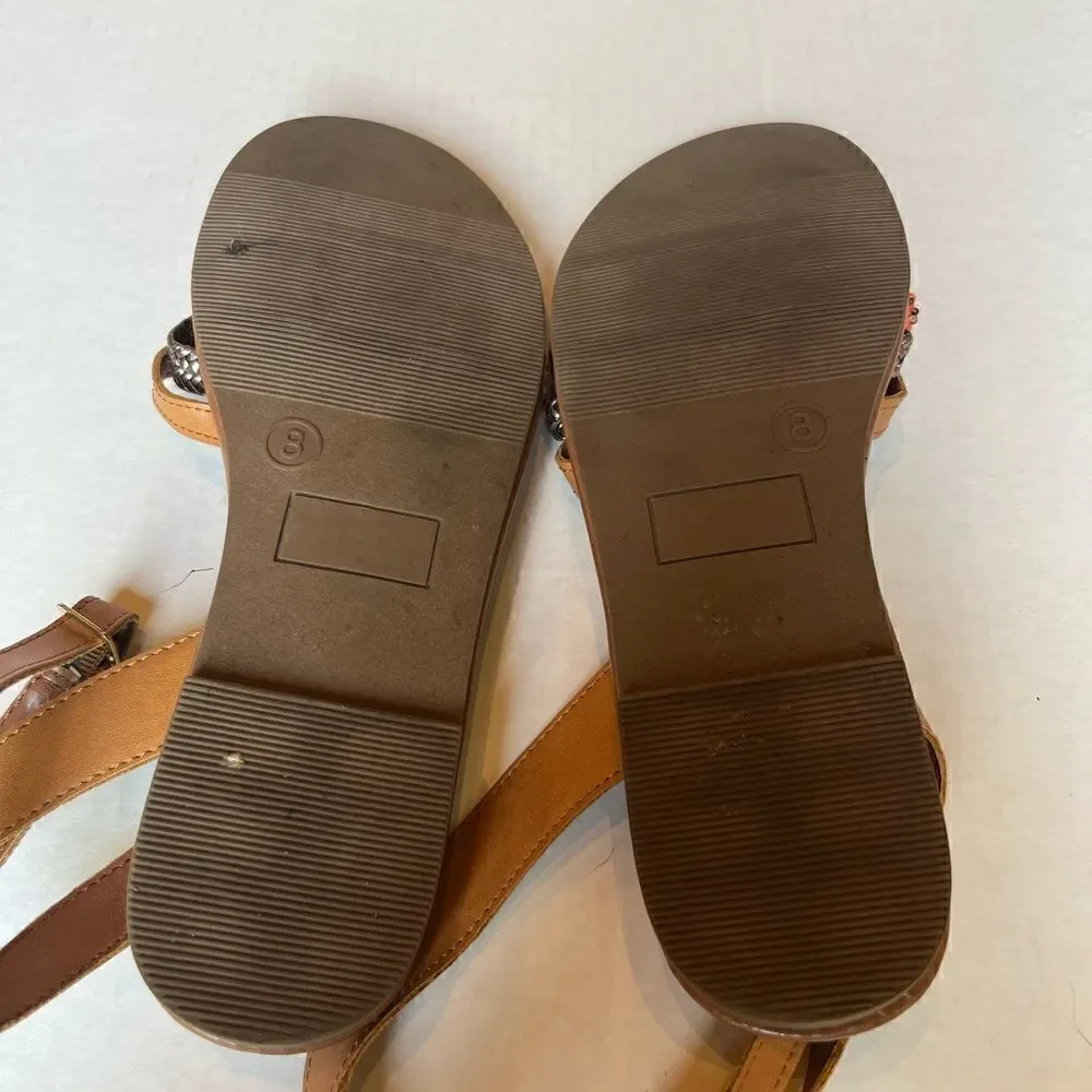 American Eagle Outfitters Sandals 8 flat orange and tan ankle strap